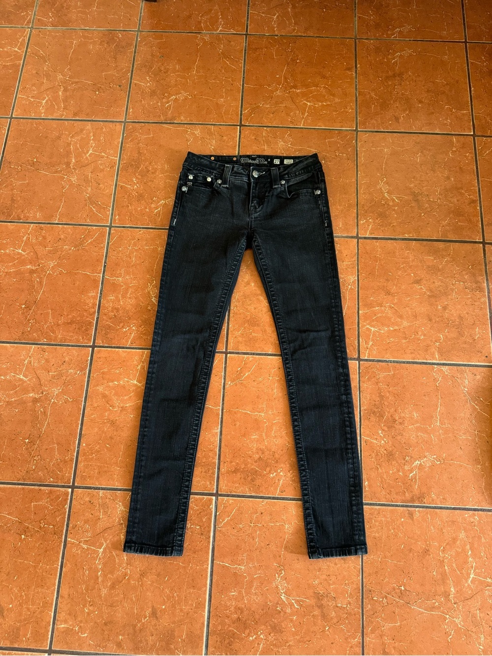 Miss Me Black Embellished Skinny Jeans Size 27 | Y2K Rhinestone Denim - Picture 2 of 6